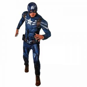 Marvel Capitán América DLX Disfraz juvenil - Traje muscular con diseño  impreso y relleno de poliéster + tocado 3D, guantes y escudo